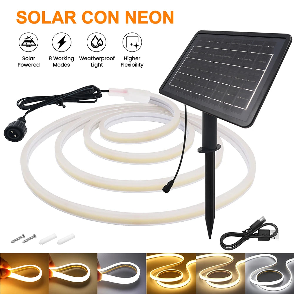 5M 10M Solar LED Neon Light Strip 24V Waterproof 8 Modes 320LEDs/m Flexible Lamp IP68 Party Garden Outdoor Decor 0.5m 1m 2m 3m