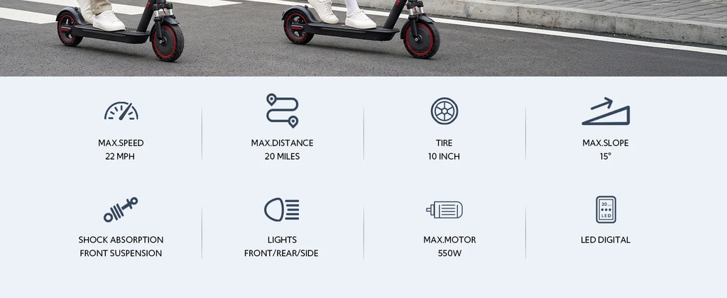 Electric Scooter Adults, Foldable E-Scooter with Front Suspension & Front/Rear Turn Signal Lights, 10" Large Honeycomb Solid Tires, 550W Motor, 36V 10.5AH Battery, Up to 20 Miles Range & 22 MPH