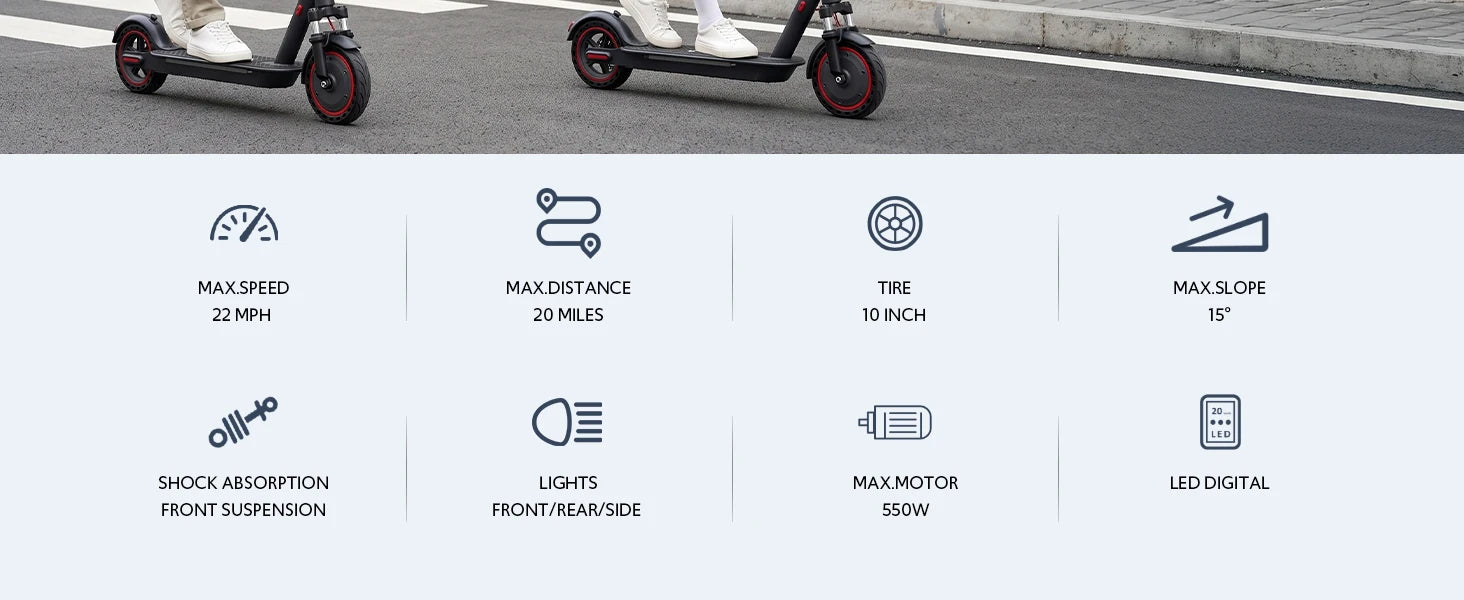 Electric Scooter Adults, Foldable E-Scooter with Front Suspension & Front/Rear Turn Signal Lights, 10" Large Honeycomb Solid Tires, 550W Motor, 36V 10.5AH Battery, Up to 20 Miles Range & 22 MPH