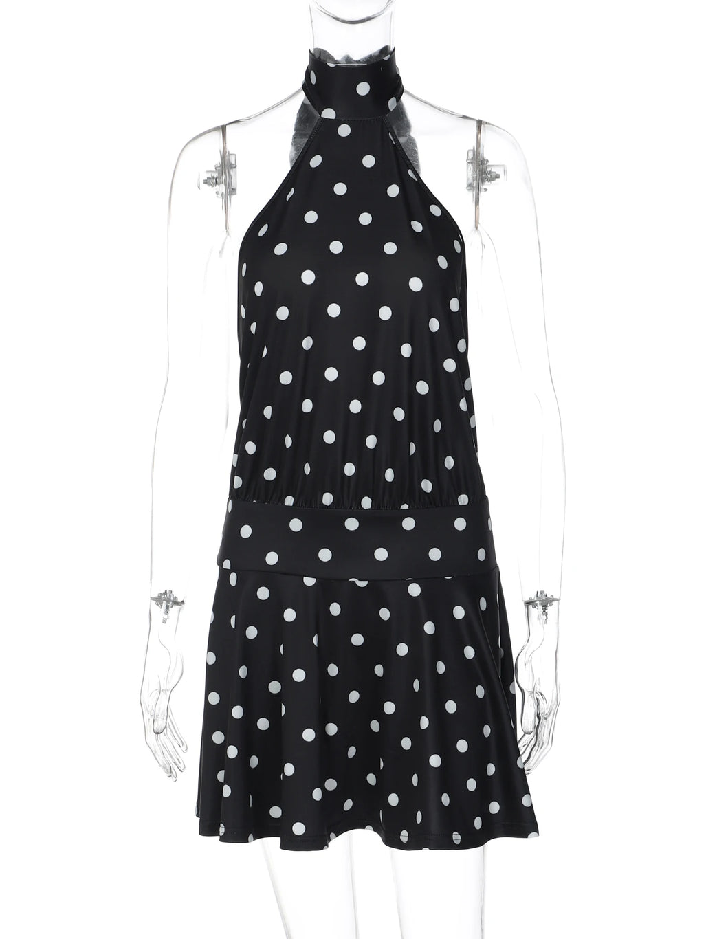 Hugcitar Polka Dot Print Halter Sleeveless Backless Bandage Sexy Slim Mini Dress Summer Women Fashion Outfit Party Vacation