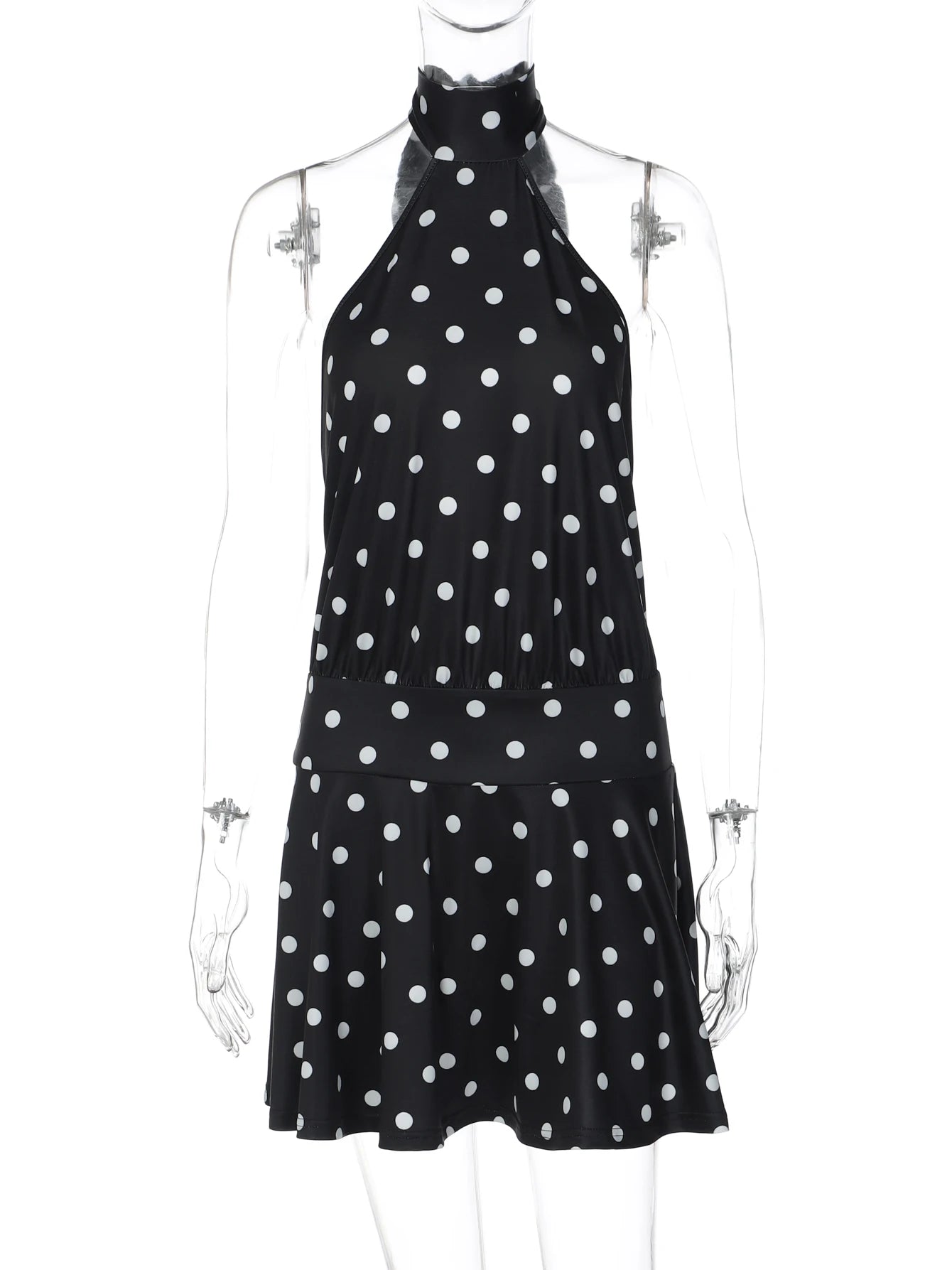 Hugcitar Polka Dot Print Halter Sleeveless Backless Bandage Sexy Slim Mini Dress Summer Women Fashion Outfit Party Vacation