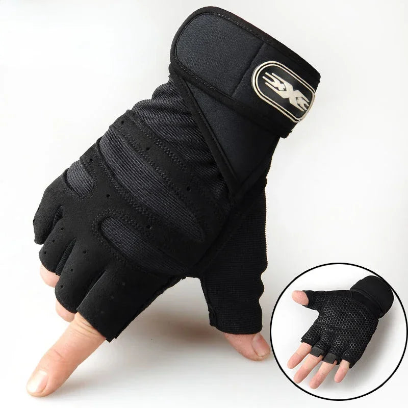 Men Gym Gloves Weightlifting Bodybuilding Training Fitness Fingerless Gloves Half Finger Cycling Gloves Non-Slip Wrist Support