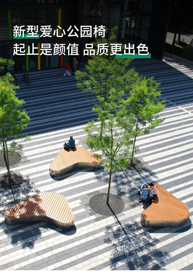Creative Park Outdoor Anticorrosive Wood Stainless Steel Bench Shopping Mall Square Scenic Area Open-air Bench Waterproof Seat