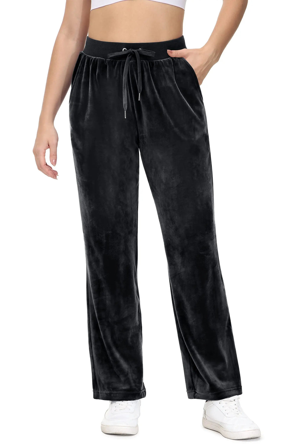 TACVASEN Winter Velvet Pants Womens Drawstring Elastic Waist Fleece Pants Workout Lounge Yoga Velour Pants Sweatpants Jogger