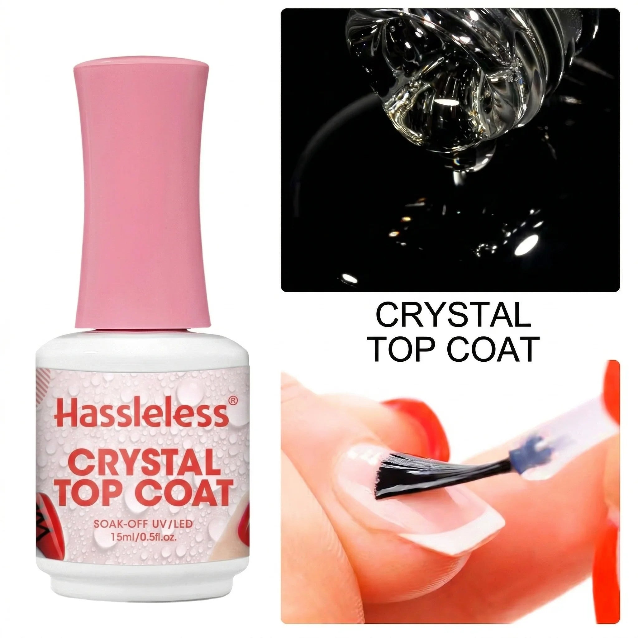 Hassleless Crystal-Coating Gel Top Coat — Upgraded Ultra-Glossy Finish, Stain-Resistant & Scratch-Resistant / Base Coat