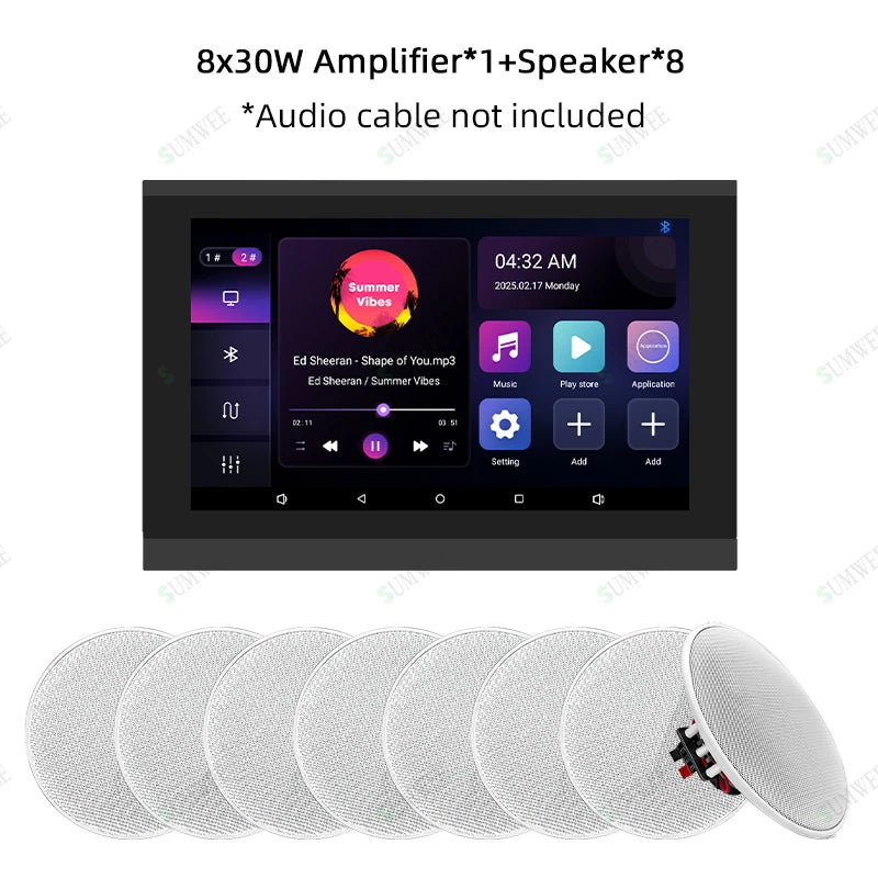 Smart Audio System Home Theater Sound in Wall power Amplifier Android WiFi Bluetooths system with 5 inch Stereo Ceiling Speakers