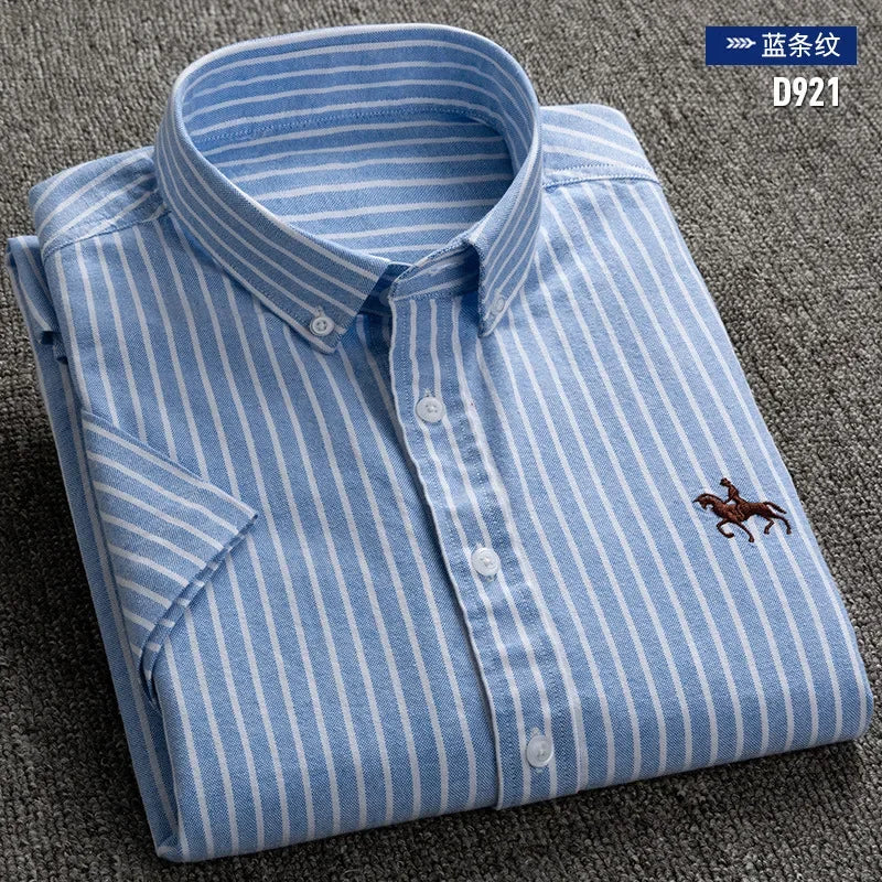 Short Sleeve For Men Shirt 100% Cotton Oxford Casual Without Pocket Solid Men's Dress Shirts Plus Size 6XL
