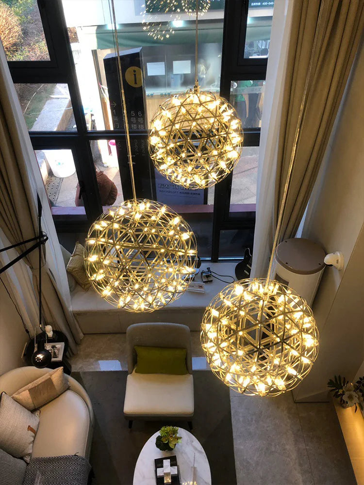 Stainless Steel Led Chandelier Light Shop Spark Ball Full Sky Star Milk Tea Restaurant Exclusive Network Bar Art Decoration Lamp