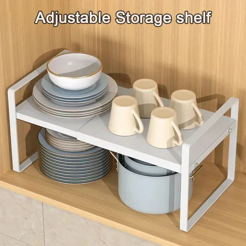Expandable Kitchen Cabinet Organizer Multi Level Layered Storage Rack for Seasonings Dishes Spices Plates Space Saving Home
