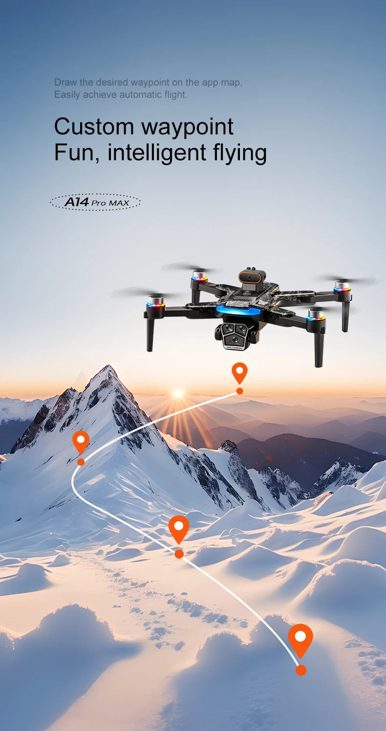 Original A14Pro max GPS Brushless 8K three Camera Optical Flow Obstacle Avoidance Foldable Quadcopter RC Distance Drone Toys