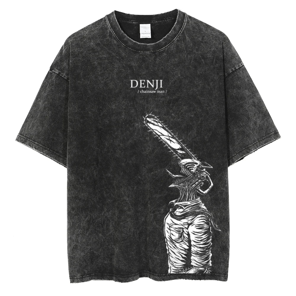 Hip Hop T-Shirt Anime Printed Streetwear Short Sleeve Vintage Japanese Graphic TShirt Men Harajuku Casual Loose Washed Tees