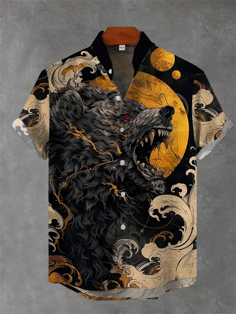 New Men's Shirt 3D Printed Linen Shirt Men's Casual Short Sleeved Top Fashionable Men's Lapel Button Up Shirt Printed T-shirt