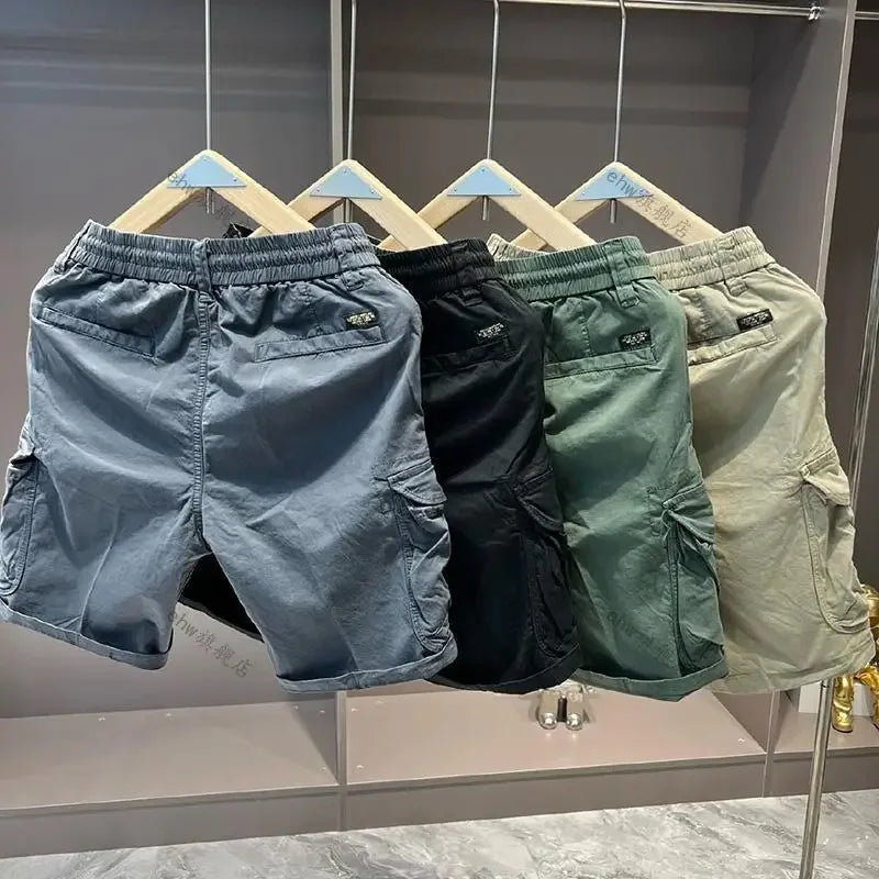 2025 Summer Work Shorts for Men Casual Multi-pocket Loose Elastic Five Points
