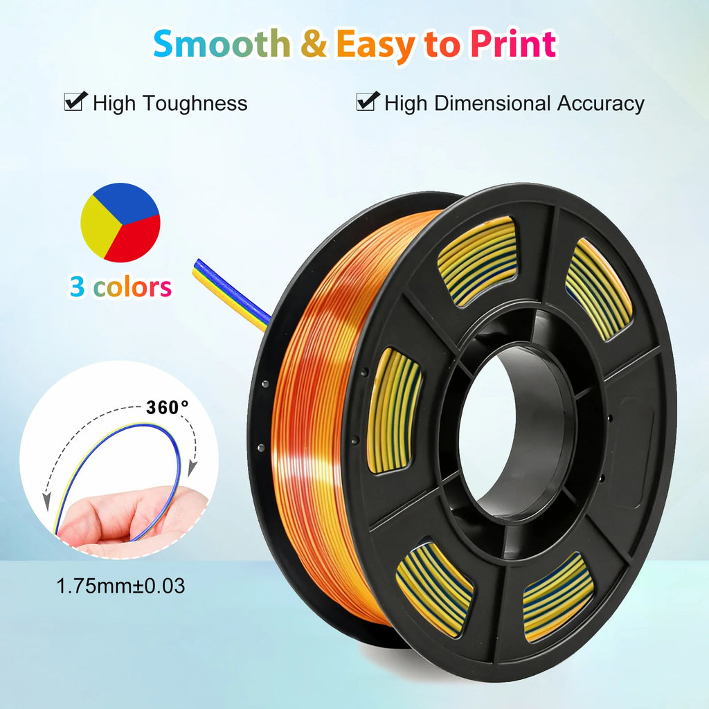 Multicolor 3D Printer Filament,Dual/Tri Color 1.75mm PLA Silk Shiny Printing Filament,250g(0.55lbs) Fit Most FDM 3D Printer