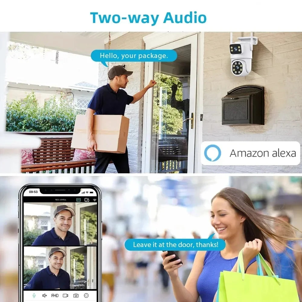 8MP Dual Lens Tuya Wifi Camera PTZ Outdoor 4K Wireless Dual Screen Security Camera Auto Tracking Monitoring ONVIF Alexa Support