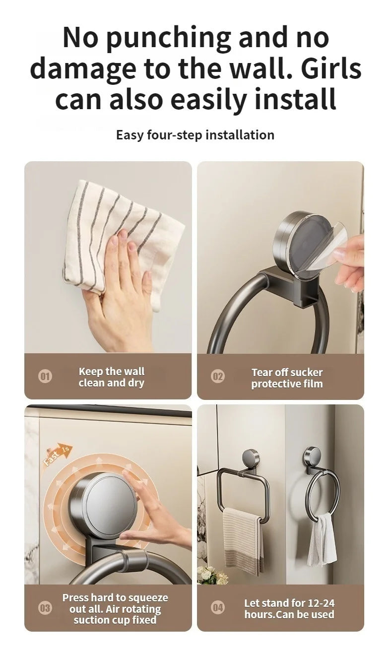 No Need To Drill Suction Cup Towel Ring Bathroom Towel Rack Kitchen Rag Rack Bathroom Toilet Wall Hanging Towel Rack