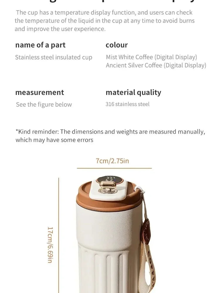 450ML Stainless Steel Thermo Water Bottle LED Temperature Display Coffee Cup Keep Cold and Heat Thermal Mug Travel Vacuum Flask