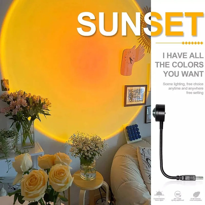 USB Sunset Lamp LED Rainbow Neon Night Light Projector Photography Wall Atmosphere Lighting for Bedroom Home Room Decor Gift