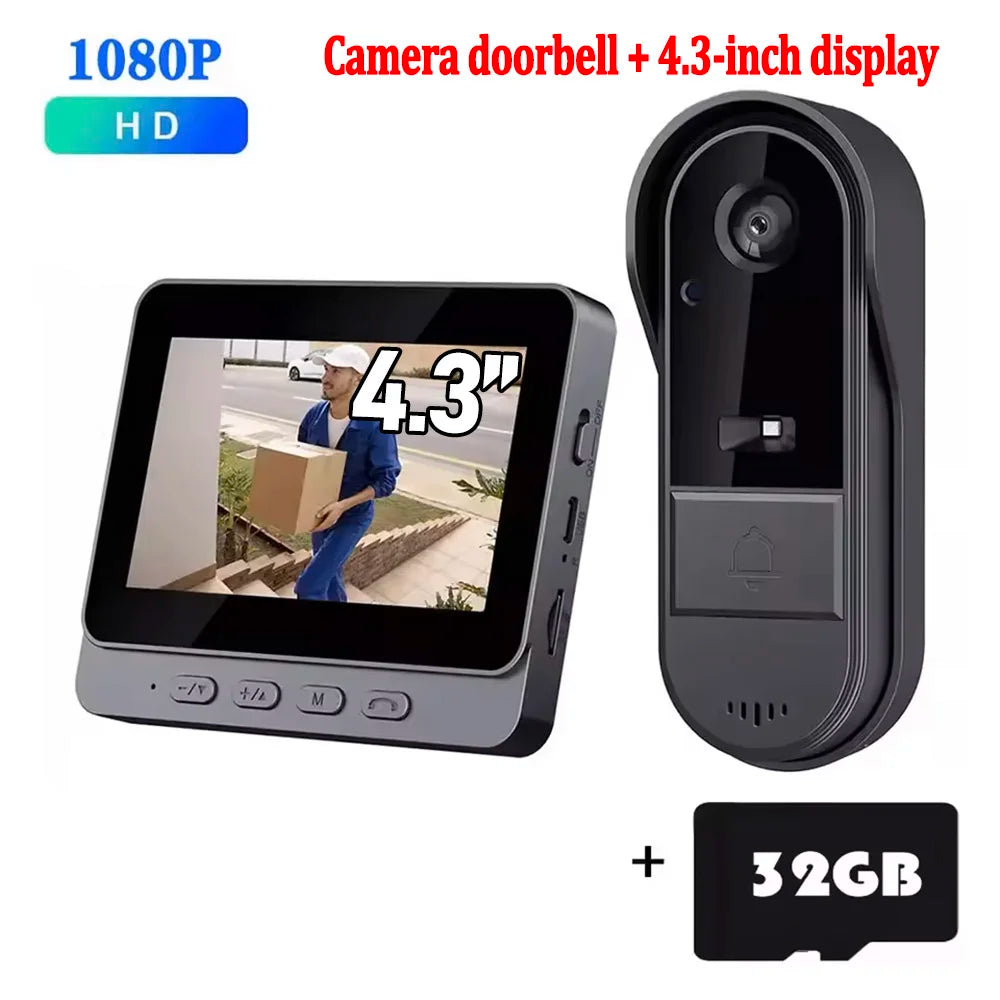 New Waterproof Doorbell Camera 4.3in IPS Screen Wireless Intercom Doorbell Night HD Vision Smart Home Security Video By Bell