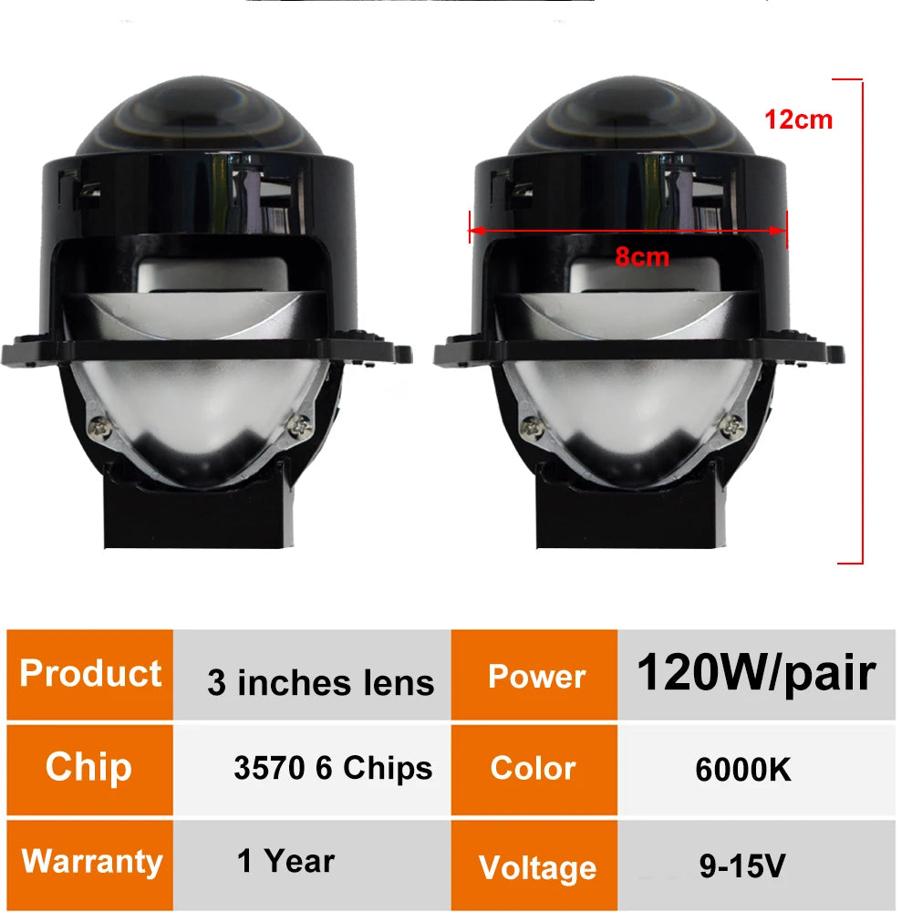 YHKOMS 3 Inch Bi LED Projector Headlights Lenses for Hella LED Lights Projector H4 H11 9005 120W Diode Headlamp Car Accessories