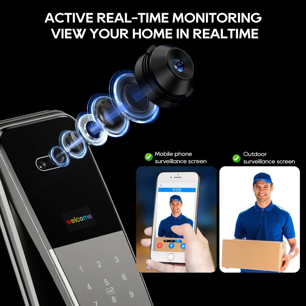 SANKESONG Tuya Smart 3D Face Door Lock Security Camera Monitor Intelligent Fingerprint Password Biometric Dual Battery