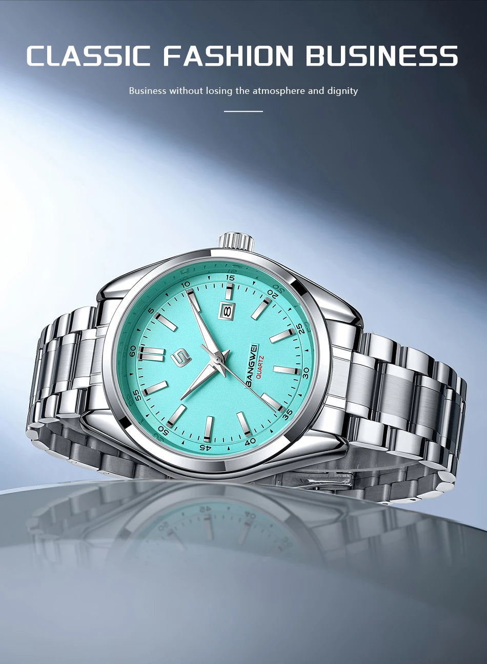 BANGWEI 2025 Business Men's Watch Waterproof Stainless Steel Quartz Watch Luminous Fashion Calendar Watches for Men Reloj Hommes