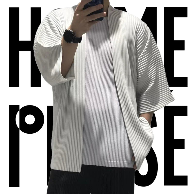 Pleats Original Design Men's Jacket 2024 Spring Summer Half-sleeved Cardigan Pleated Loose Large Size Short-sleeved Jacket Suit