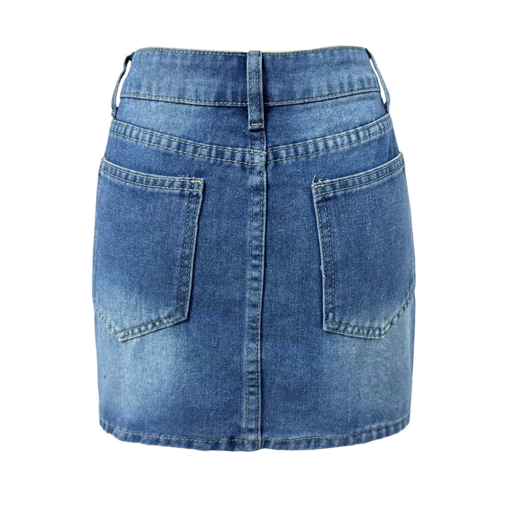 Vintage Denim Mini Skirts for Women Summer Fashion High Waist Straigth Short Faldas Casual Streetwear Classic Jean Skirt