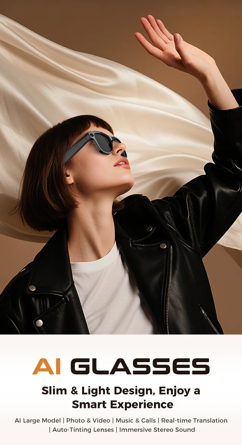 2026 AI Smart Glasses With 8MP Camera AI Voice Contorl Photo Recognition Shooting Video 150+Translation Photochromic Glasses Men
