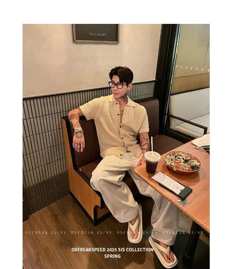 Men's Vintage Knitted Polo Shirt 2025 Summer Short Sleeve Cotton-Blend Breathable Old Money Style Luxury Texture Top