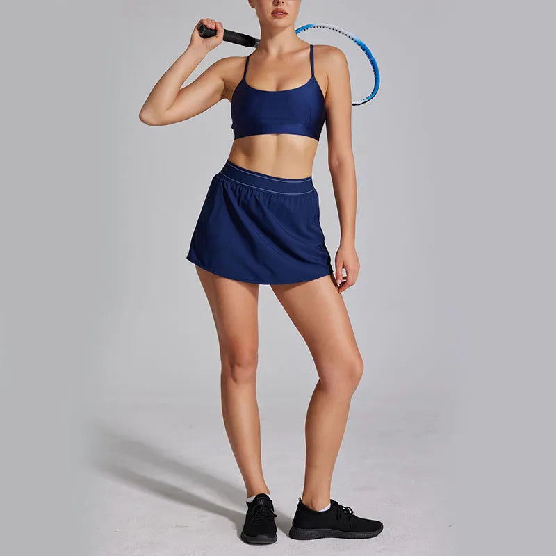 Women's Two Piece Sports Short Skirt Tennis Skirt High Waist Golf Skirt Running Yoga Skirt With Pockets Elegant Dresses
