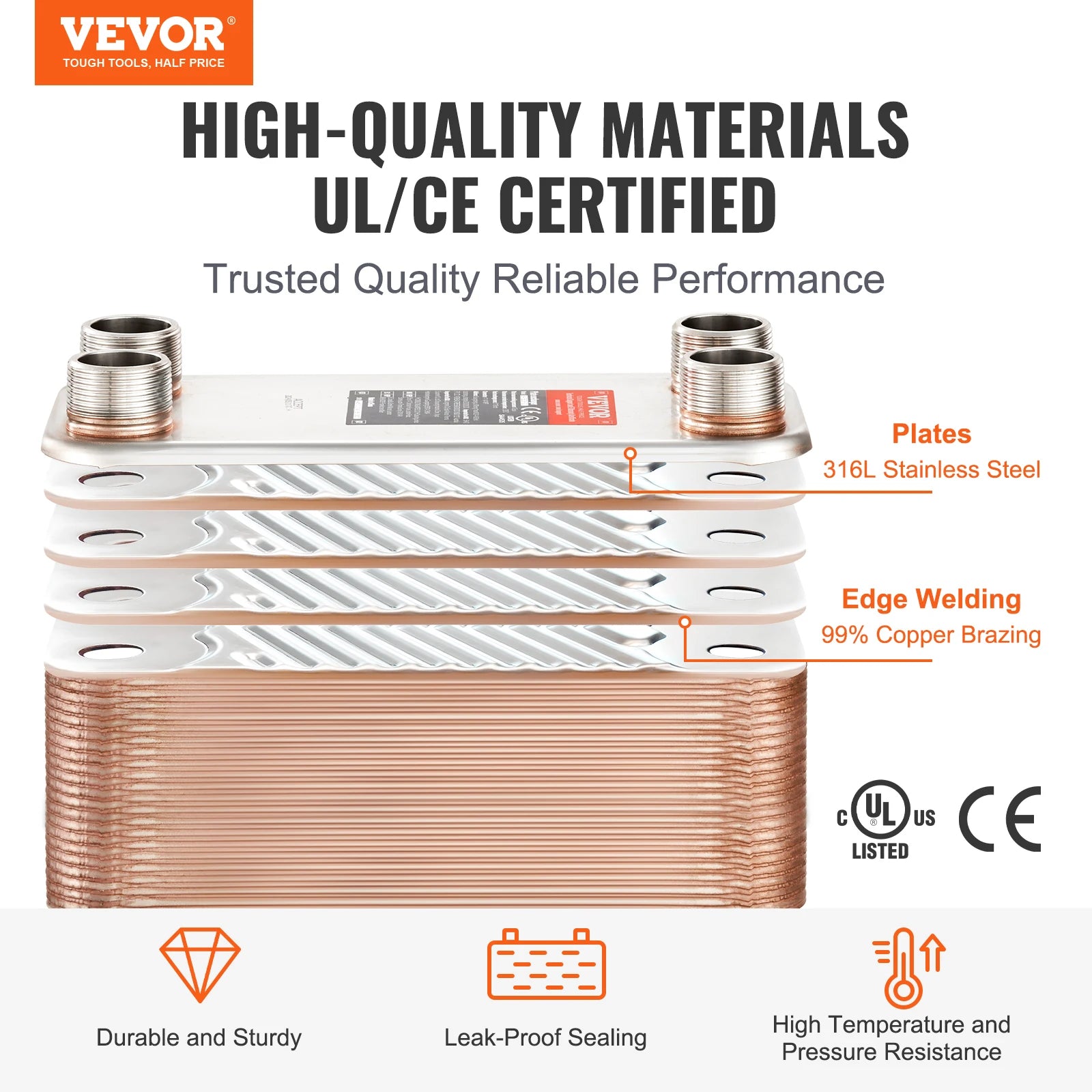 SucceBuy Heat Exchanger 5"x 12" 80 Plates Brazed Plate Stainless Steel For Floor Heating Water Heating Snow Melting Beer Cooling