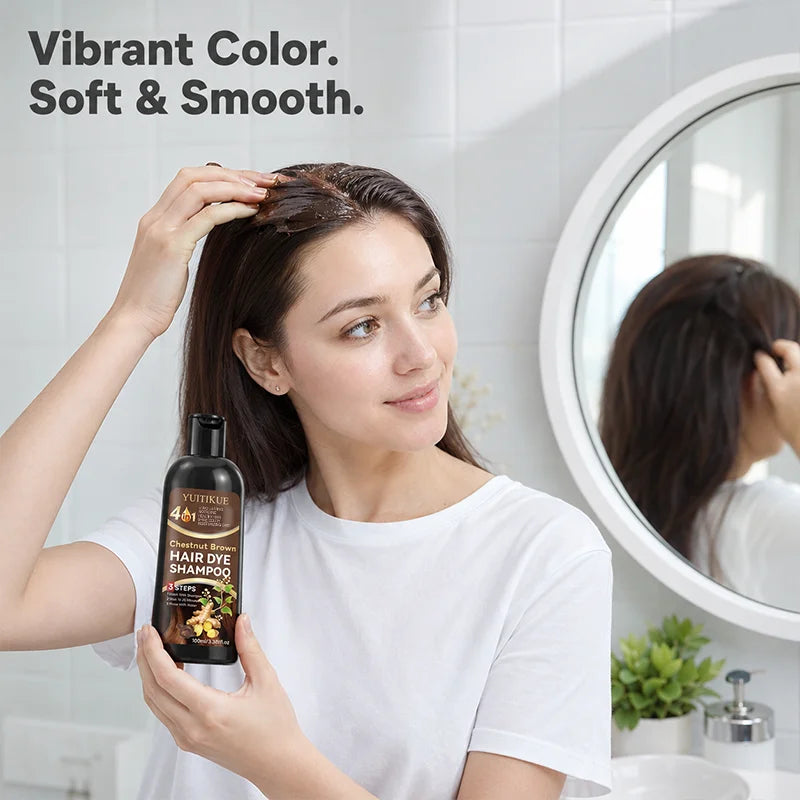 100ml 4 in 1 Ginger Hair Dye Shampoo Chestnut Brown Long Lasting Natural Hair Color Shampoo Moisturizing Coloring Hair Care