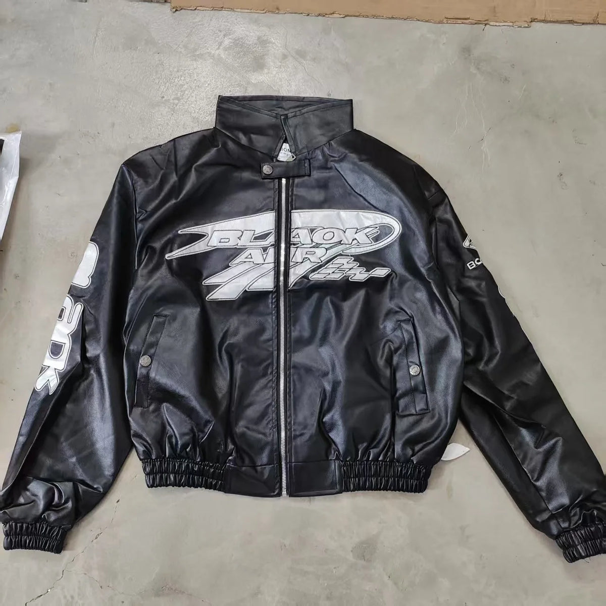 European American Motorcycle Leather Jacket Unisex Embroidered Baseball Jacket Retro Imitation Leather Jacket Coat Streetwear