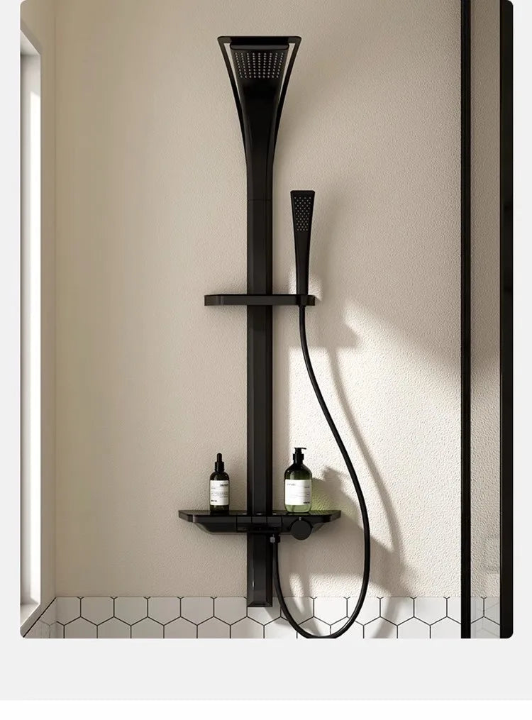 Modern Luxury Wall Mounted Showers Panel Shower Set with Shelves Smart Thermostatic Valve Shower System Set for Hotel Bathroom