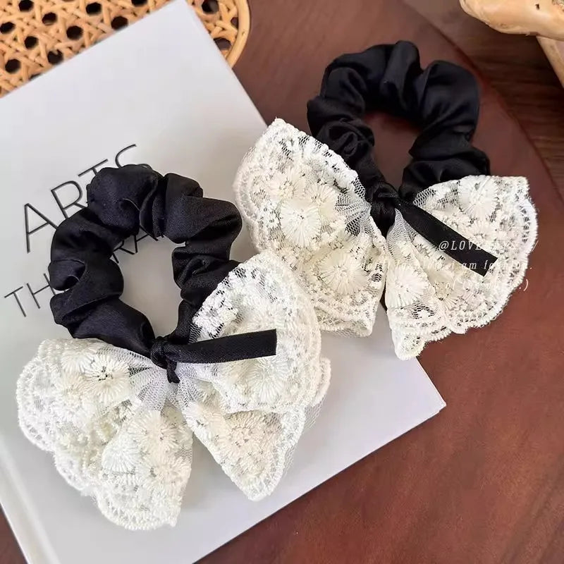 Elegant Lace Bow Hair Band For Women Girls Sweet Hair Ornament Scrunchie Hair Tie Rubber Band Hair Rope Fashion Hair Accessories