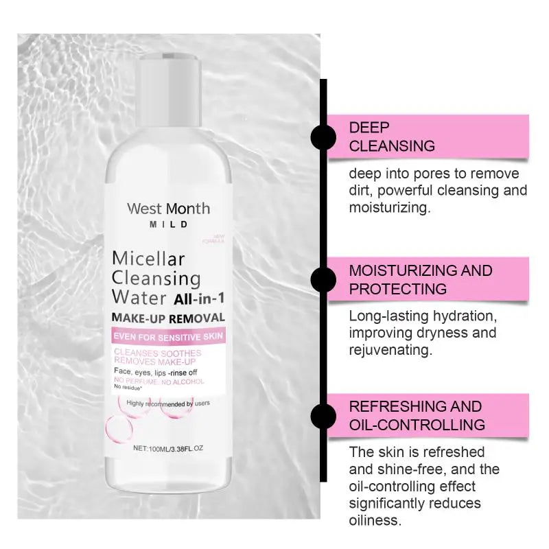 Micellar Water Pore Cleansing Deep Makeup Remover Gentle Hydrating for Eye Lip Face Care