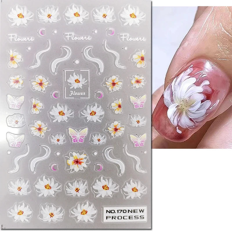 3d Nail Art Ultrathin Decals Blue Pink Blossom Florals Flowers Leaves Nail Stickers Decoration For Nail Tips Beauty