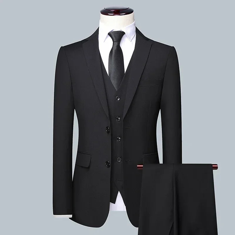 Suit Fashionable Formal Outdoor Gentleman Solid-color Men's Business Wedding Hosting Banquets Casual British Style Fitted Gentle