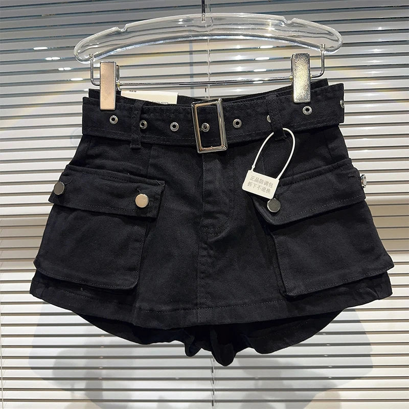 Women's Black Denim Cargo Shorts Fashion High Waist Ladies Streetwear Baggy Cowboy Shorts Jeans 2000s Y2k Harajuku 2000s Clothes