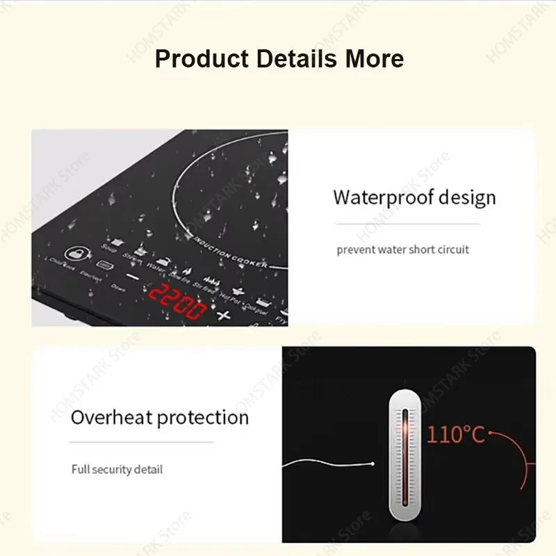 110V 220V Electric Induction Cooker, 10 Gear Touch Control Black Crystal Panel Timing Hotpot Stove