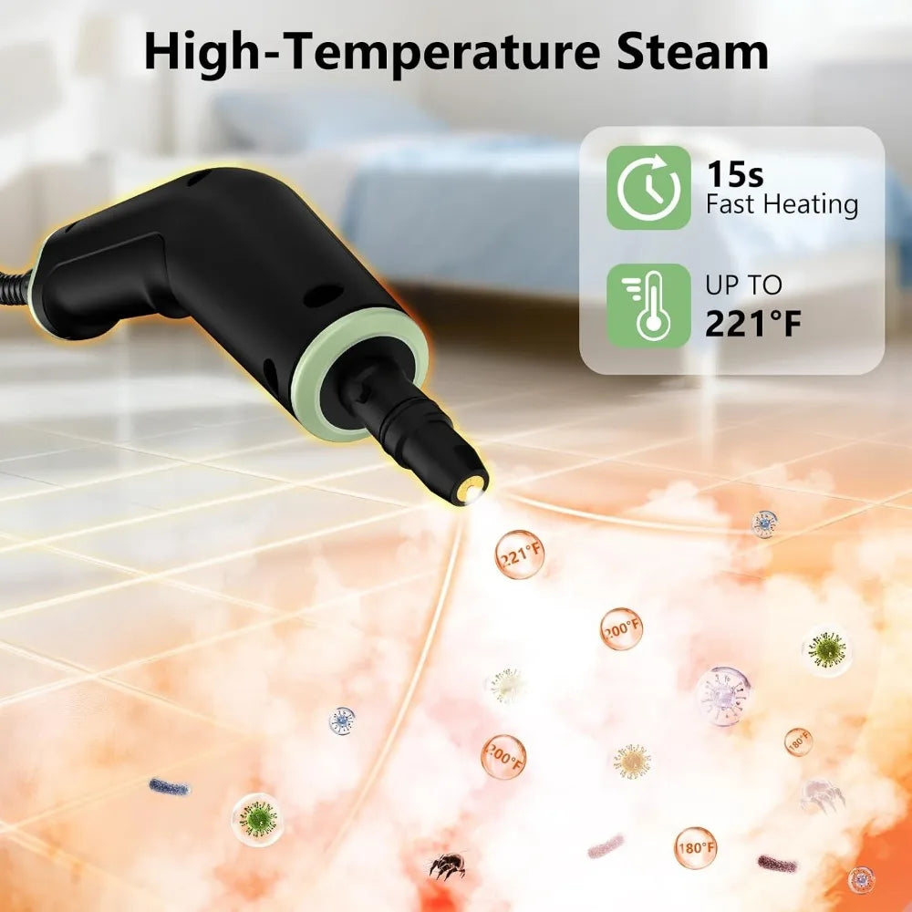 Portable Steam Cleaner with 16 Accessories, 6-Level Adjustable, 15s Heat-Up for Home & Car Detailing