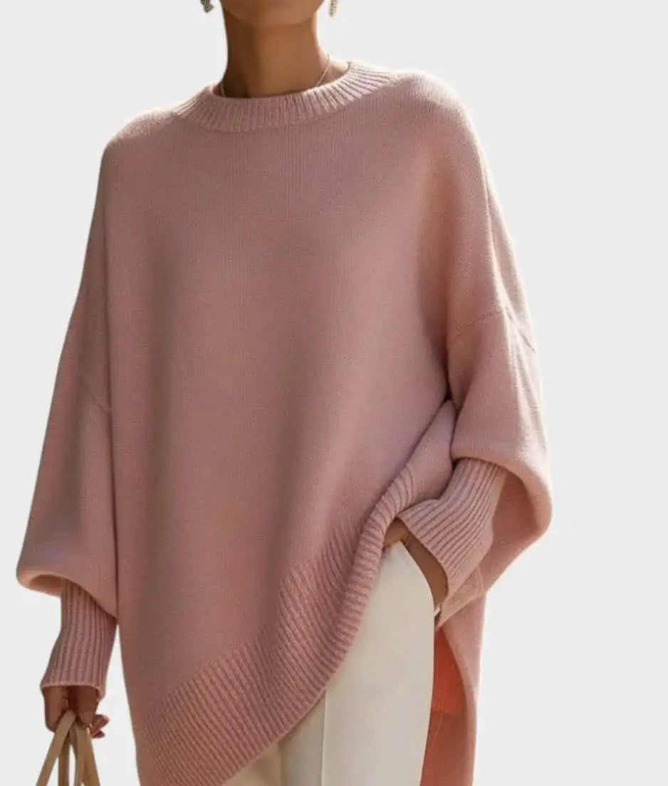 New women's autumn and winter round neck long-sleeved tops knitted pullover loose lazy style solid color women's casual sweater