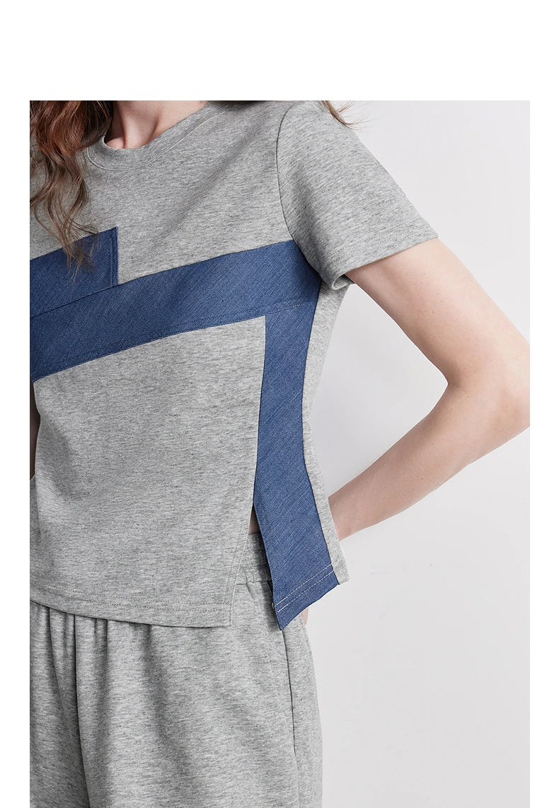 TOYOUTH Women Two Piece Set 2026 Summer New T-Shirt Wide Leg Pants Color Block Splicing Casual Sporty Trendy Outfits