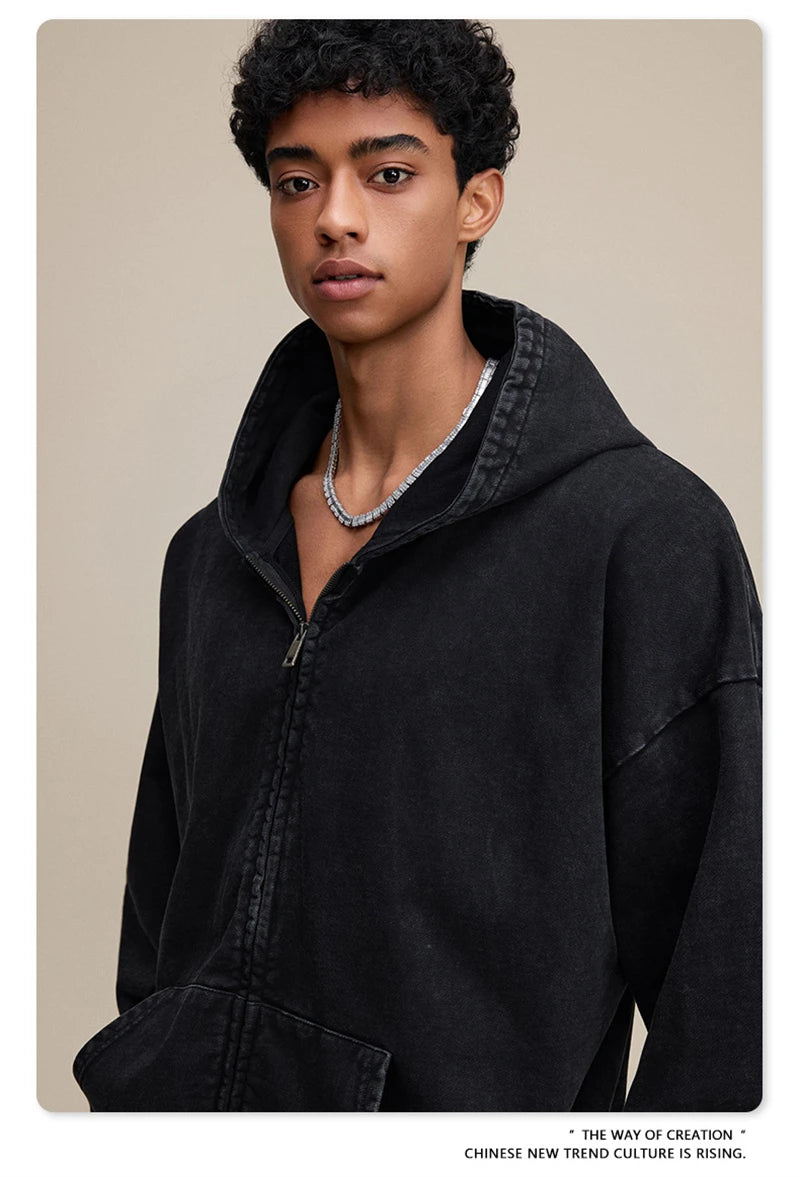 ZODF 2025 Autumn Men Heavy Weight 480gsm Hoodies Unisex Retro Washed Terry Cotton Distressed Hooded Coats HY1110