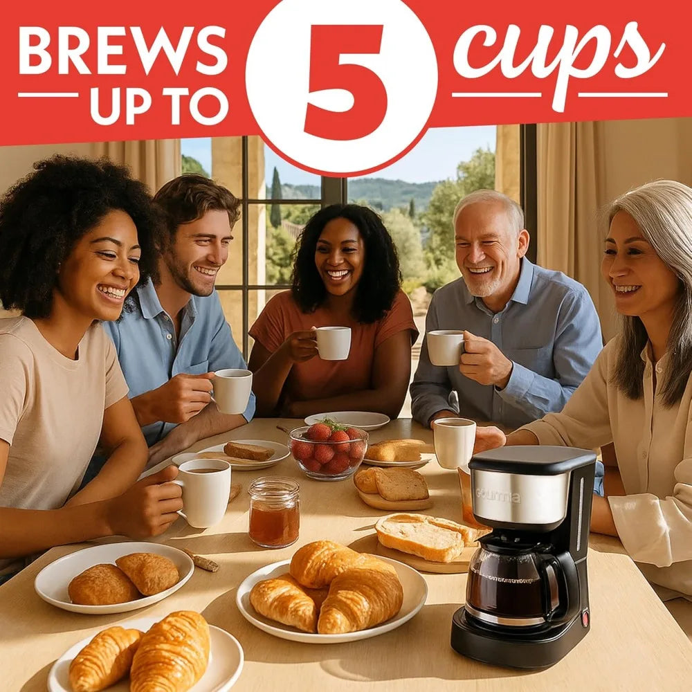Gourmia Coffee Maker – 5 Cup, One-Touch Brew, Pause & Serve, Automatic Keep Warm, Stainless Steel Accents, Black - Beauty