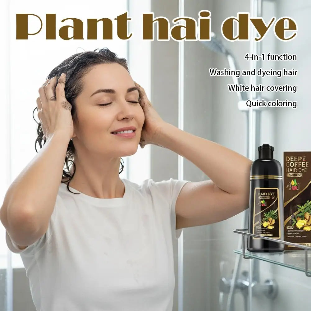 Black Brown Hair Dye Shampoo 500ml,4-in-1 Color Shampoo for Gray Coverage, Long-Lasting Natural Hair Coloring for Women Men