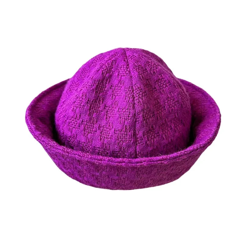 Fall Elegant Tweed Berets for Women Sailor Hat Japanese Versatile Naval Winter Fashion Party Warm Cute Jk Y2K Bucket Hat