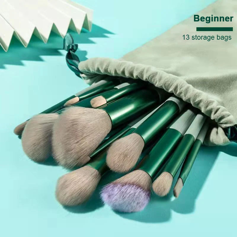 Makeup Brush Set 13Pcs for Beginners Velvet Drawstring Storage Bag Portable Travel Use For Powder Foundation Eyeshadow Blush