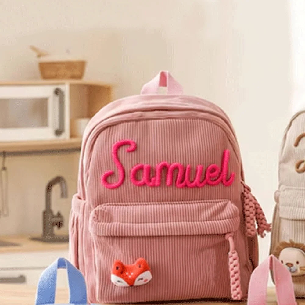Personalized Small High-Quality Corduroy Backpack – Customizable School Bag with Name Print; Cute and Practical